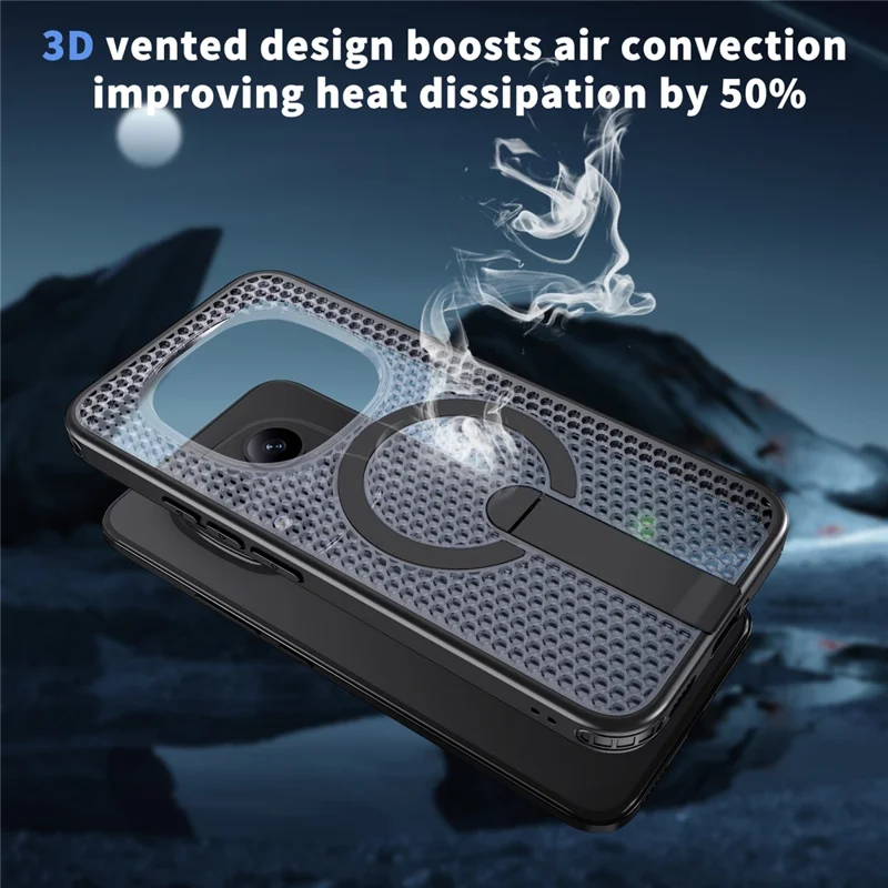 Capa Traseira para Xiaomi Redmi Note 15 Pro+ 5G (Global) com Textura em Grelha, TPU e Policarbonato, com Suporte e Imã, Preto