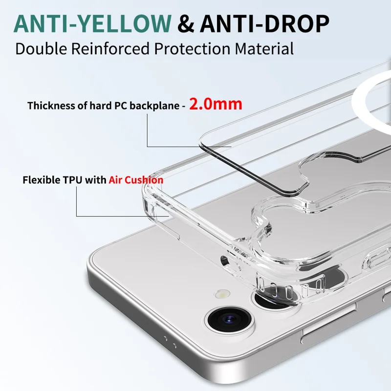 For Samsung Galaxy A37 5G Magnetic Case 2.0mm Scratch Resistant TPU + PC Phone Cover - Transparent