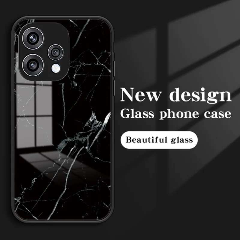 Phone Case For Oppo Reno15 5G (Global)  /  15c 5G (China) Marble Pattern Tempered Glass + PC + TPU Protective Phone Cover - Black Marble