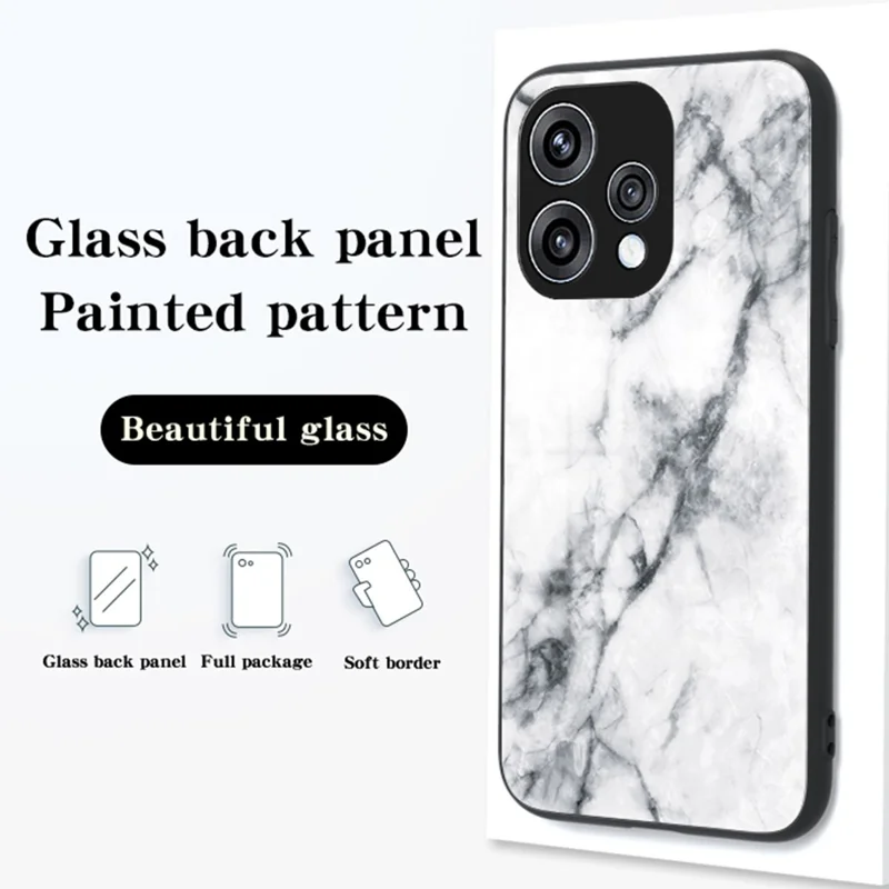 Phone Case For Oppo Reno15 5G (Global)  /  15c 5G (China) Marble Pattern Tempered Glass + PC + TPU Protective Phone Cover - Black Marble