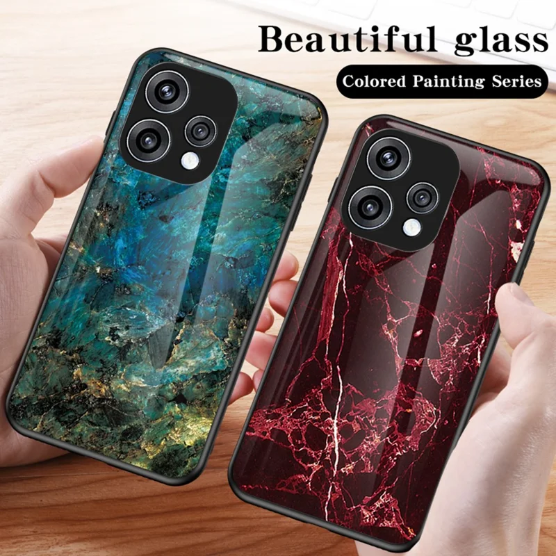 Phone Case For Oppo Reno15 5G (Global)  /  15c 5G (China) Marble Pattern Tempered Glass + PC + TPU Protective Phone Cover - Black Marble