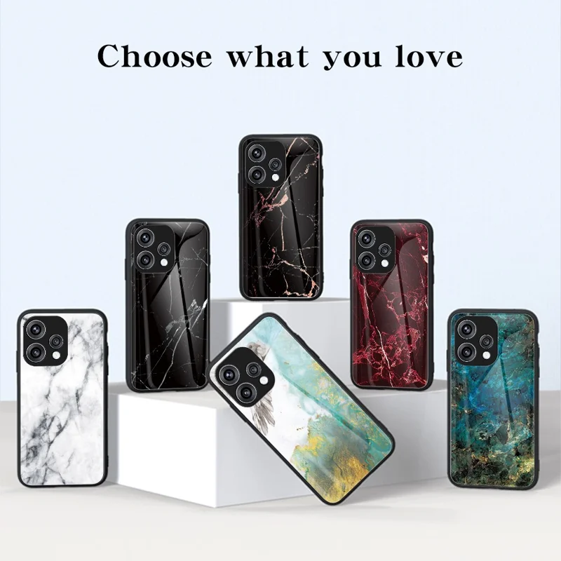 Phone Case For Oppo Reno15 5G (Global)  /  15c 5G (China) Marble Pattern Tempered Glass + PC + TPU Protective Phone Cover - Black Marble