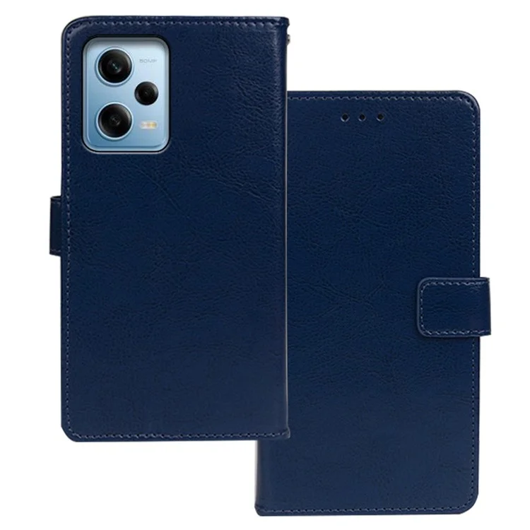 Idewei Pour Xiaomi Redmi Note 12 Pro 5G / Remarque 12 Pro Speed ​​5g / Poco X5 Pro 5G Protection Complète Crazy Horse Texture Téléphone Boîte de Téléphone pu en Cuir PU Couverture Smapier - Bleu