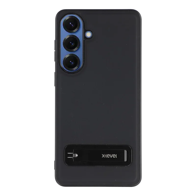 X-LEVEL For Samsung Galaxy S26+ Case Leather Coated PC TPU Phone Back Cover with Metal Kickstand - Black