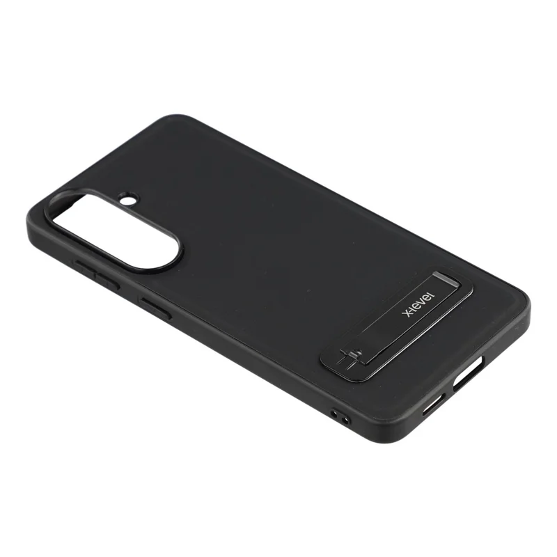 X-LEVEL For Samsung Galaxy S26+ Case Leather Coated PC TPU Phone Back Cover with Metal Kickstand - Black
