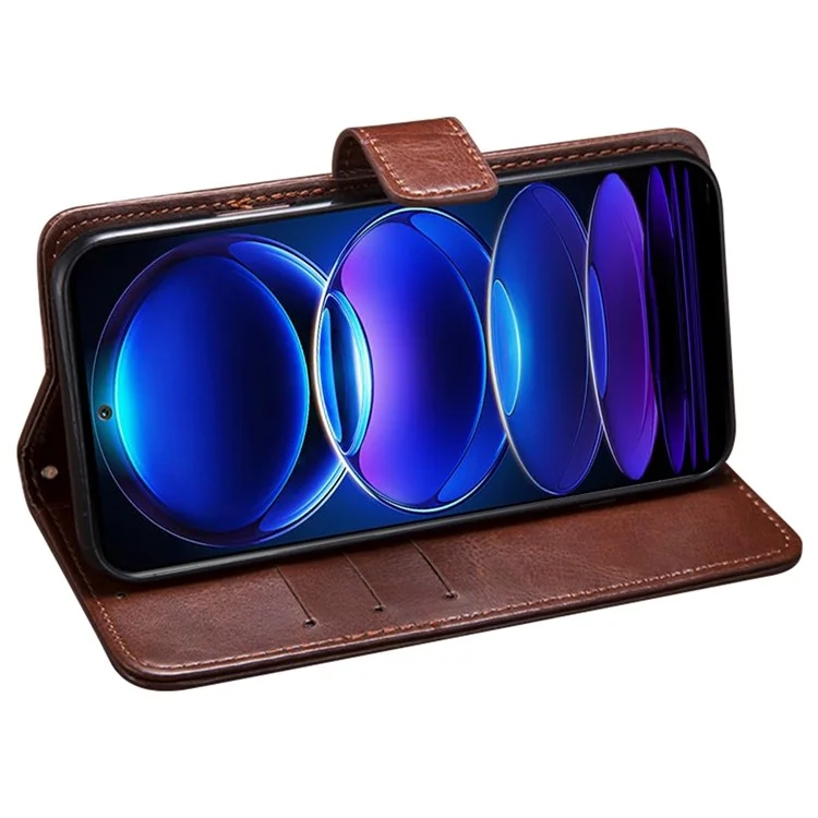 Idewei Per Xiaomi Redmi Note 12 Pro+ 5G Telefono Case Crazy Horse Texture Anti-scratch pe Leather Flip Stand Worthet Grafo Resistente al Telefono Copertina - Marrone