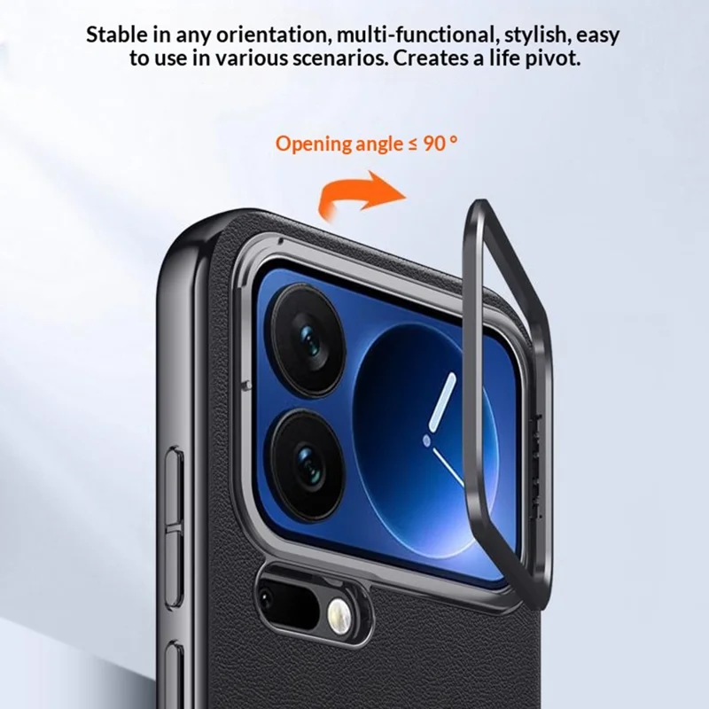 For Xiaomi 17 Case with Lens Guard Kickstand Anti Drop TPU+PU Phone Back Cover - Black