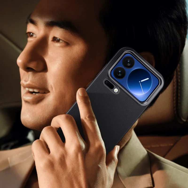 For Xiaomi 17 Case with Lens Guard Kickstand Anti Drop TPU+PU Phone Back Cover - Black