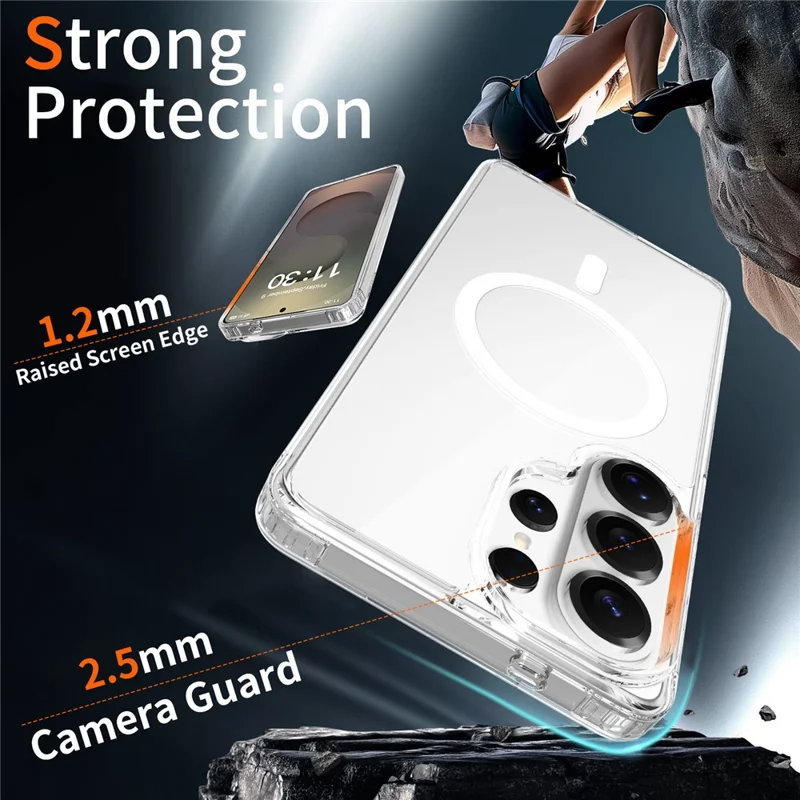 For Samsung Galaxy S25 Ultra Magnetic Case 2.0mm Scratch Resistant TPU + PC Phone Cover - Transparent