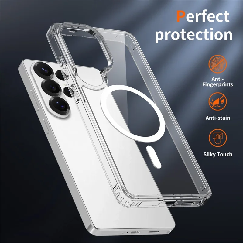 For Samsung Galaxy S25 Ultra Magnetic Case 2.0mm Scratch Resistant TPU + PC Phone Cover - Transparent