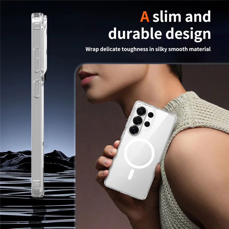 For Samsung Galaxy S25 Ultra Magnetic Case 2.0mm Scratch Resistant TPU + PC Phone Cover - Transparent