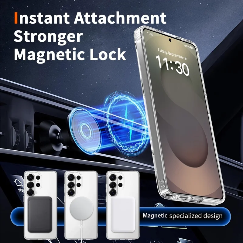 For Samsung Galaxy S25 Ultra Magnetic Case 2.0mm Scratch Resistant TPU + PC Phone Cover - Transparent