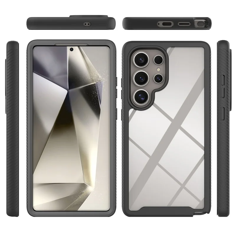 For Samsung Galaxy S26 Ultra Clear Case PC + TPU Phone Back Cover with PET Screen Film - Black