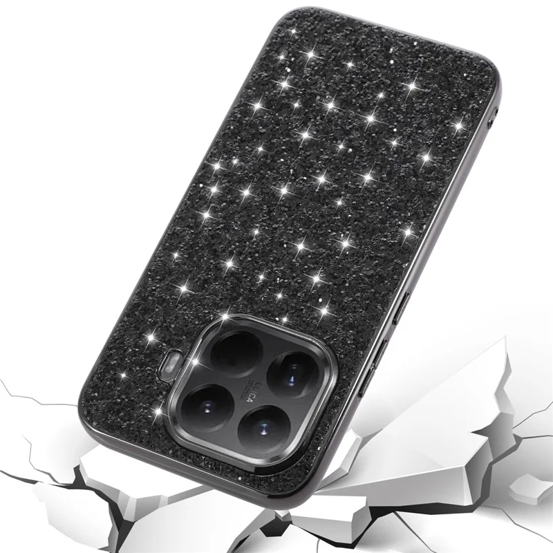 For Xiaomi 15T Pro Case Electroplating TPU + PC Sparkling Glitter Phone Back Cover - Black
