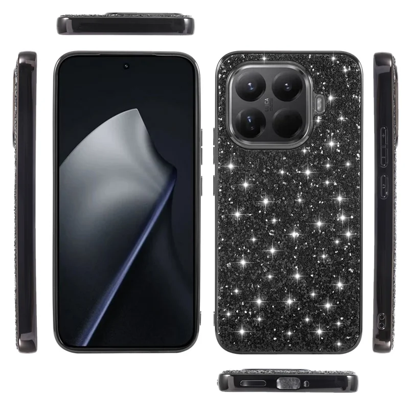 For Xiaomi 15T Pro Case Electroplating TPU + PC Sparkling Glitter Phone Back Cover - Black
