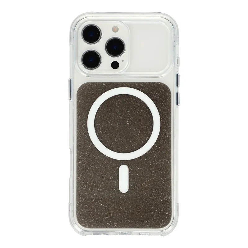 Coque pour iPhone 16 Pro compatible avec MagSafe, coque transparente avec paillettes, antichoc, en TPU et acrylique - Noir