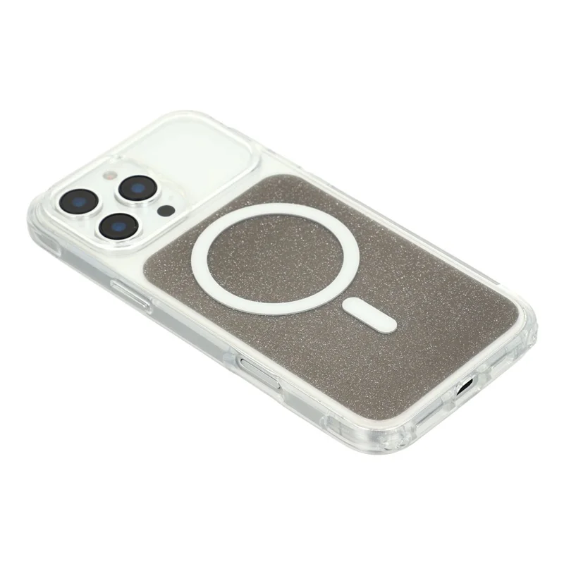 Coque pour iPhone 16 Pro compatible avec MagSafe, coque transparente avec paillettes, antichoc, en TPU et acrylique - Noir