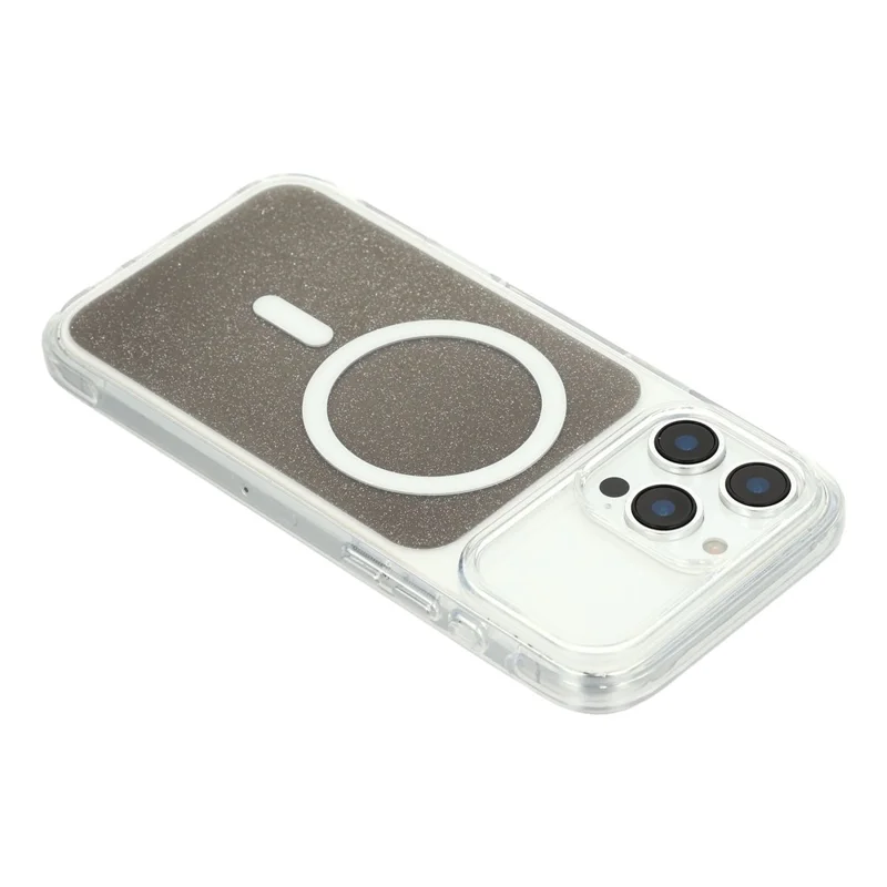 Coque pour iPhone 16 Pro compatible avec MagSafe, coque transparente avec paillettes, antichoc, en TPU et acrylique - Noir
