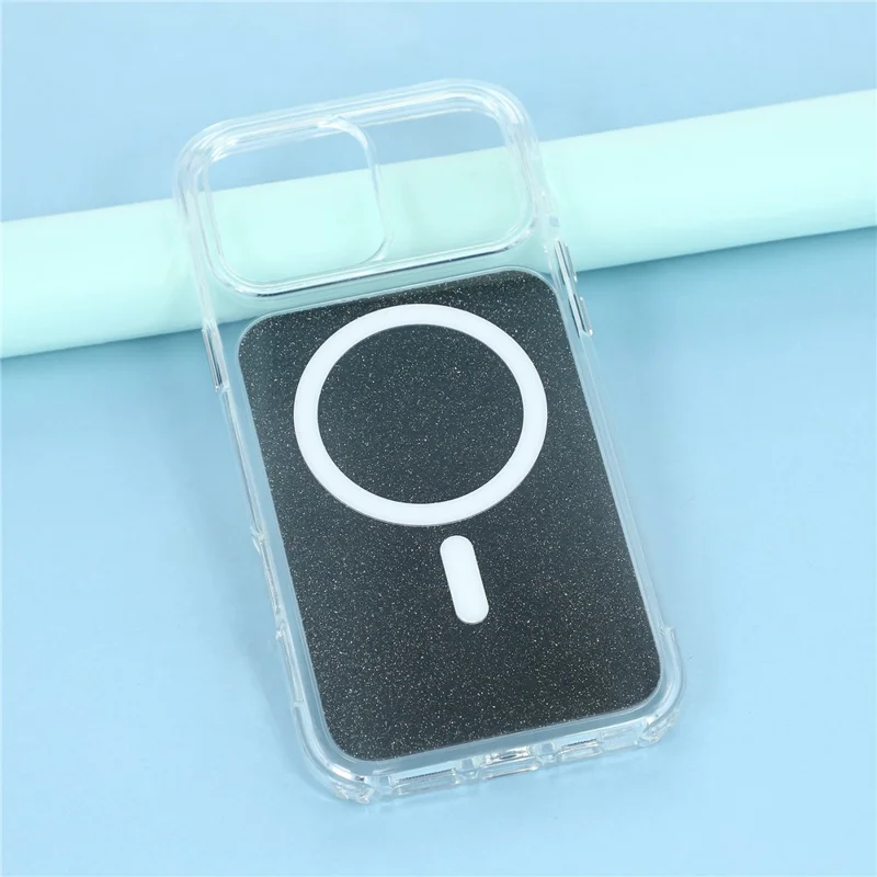For iPhone 16 Pro Max Case Compatible with MagSafe Clear Glitter Shockproof TPU Acrylic Phone Cover - Black