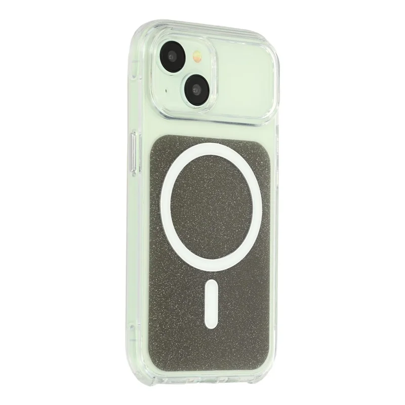 Til iPhone 15 Skærmhylster Kompatibelt med MagSafe Klart Glitter Stødfast TPU Akryl Telefonbeskyttelse - Sort
