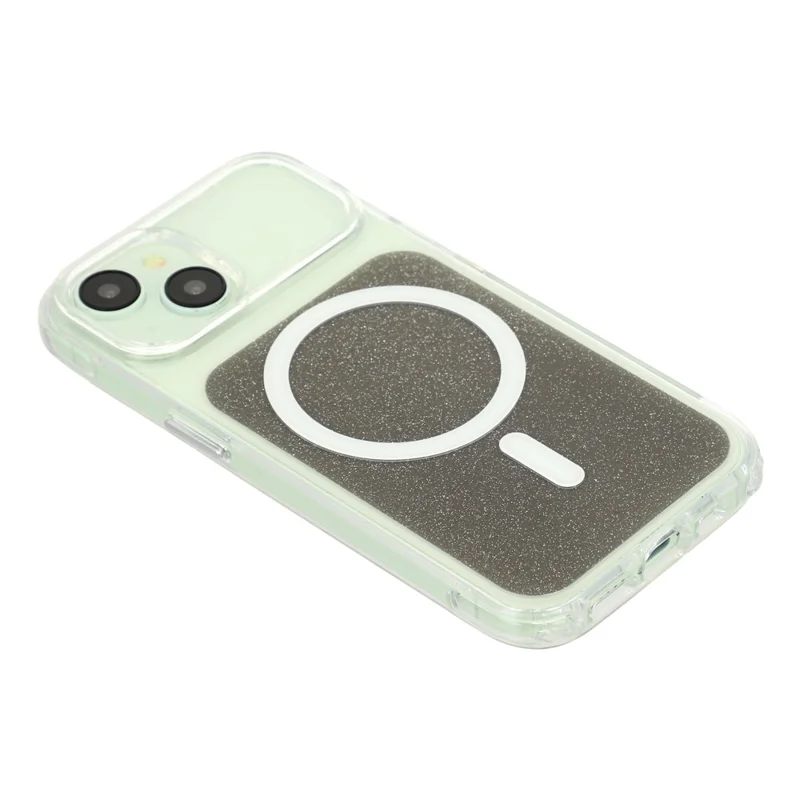 Til iPhone 15 Skærmhylster Kompatibelt med MagSafe Klart Glitter Stødfast TPU Akryl Telefonbeskyttelse - Sort