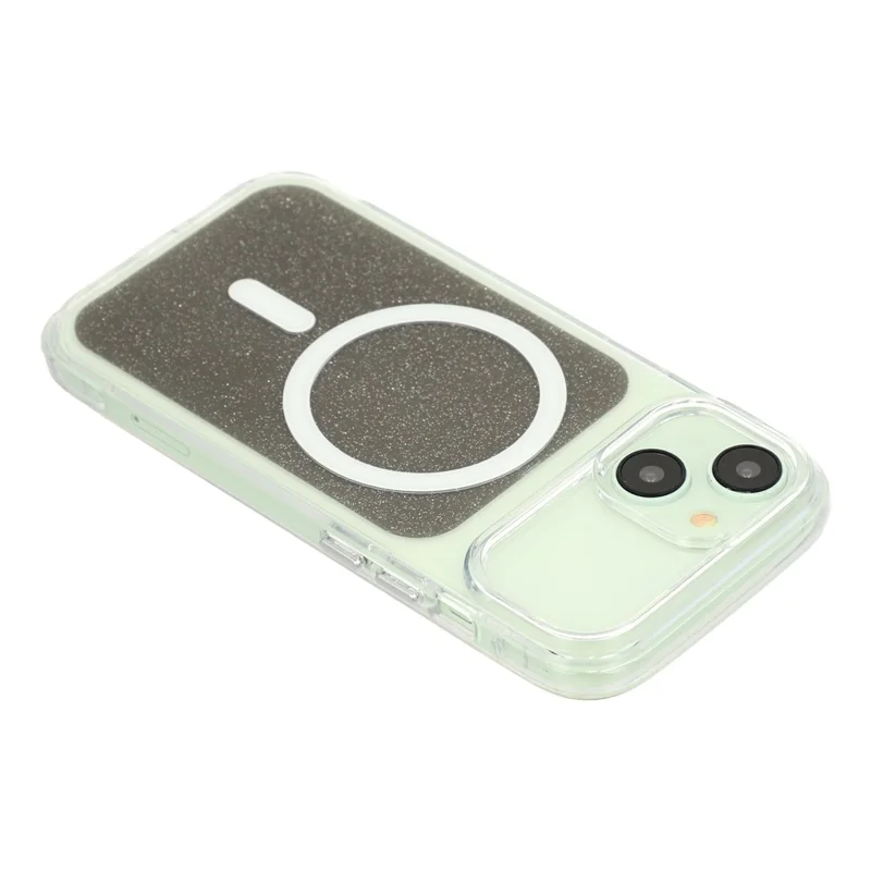 Til iPhone 15 Skærmhylster Kompatibelt med MagSafe Klart Glitter Stødfast TPU Akryl Telefonbeskyttelse - Sort