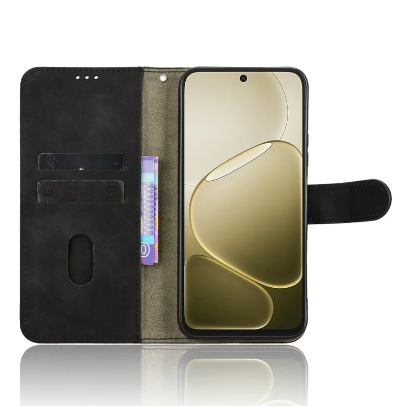 Leather Case For OPPO A6s 5G  /  A6 5G Skin Feel Anti Drop Wallet Stand Flip Phone Cover - Black