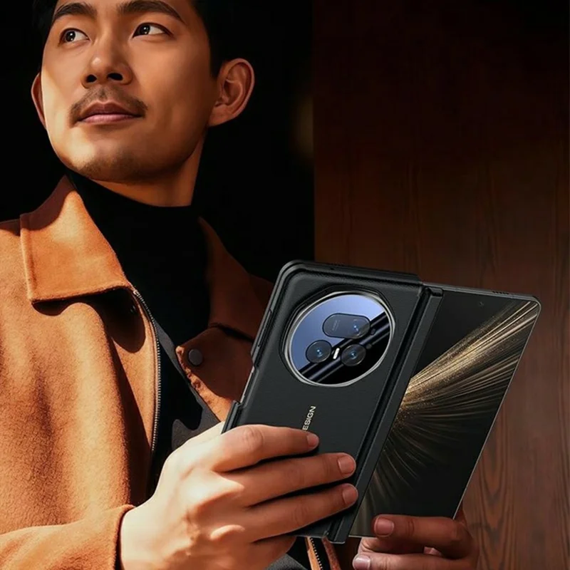 For Honor Magic V5 5G Magnetic Case Skin Touch TPU PU Leather PC Phone Back Cover with Foldable Lens Kickstand - Red