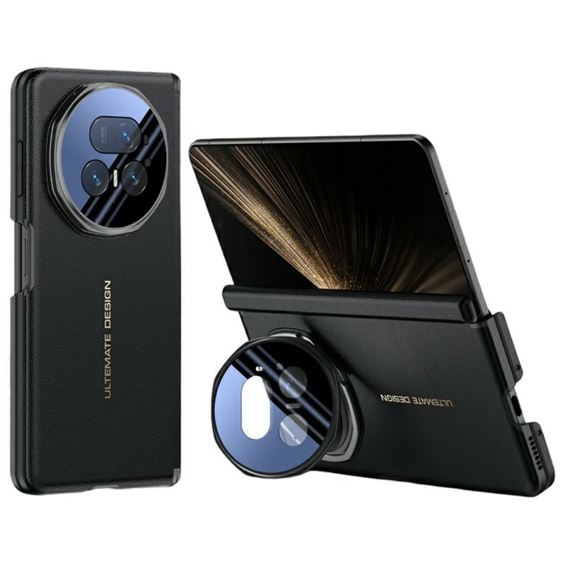 For Honor Magic V5 5G Magnetic Case Skin Touch TPU PU Leather PC Phone Back Cover with Foldable Lens Kickstand - Black