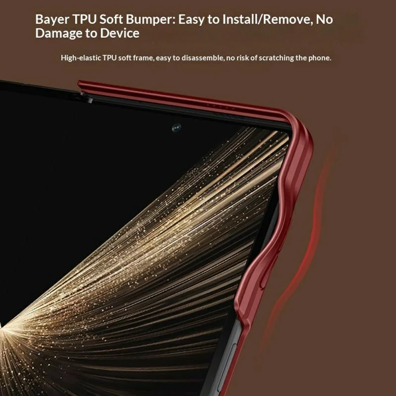 For Honor Magic V5 5G Magnetic Case Skin Touch TPU PU Leather PC Phone Back Cover with Foldable Lens Kickstand - Black