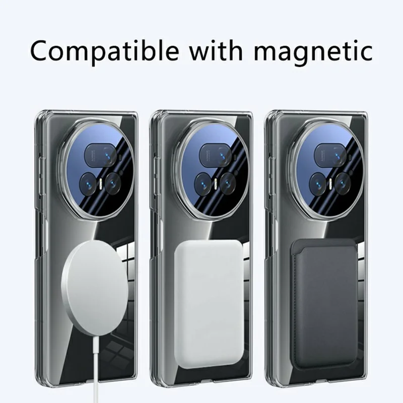 For Honor Magic V5 5G Magnetic Case Clear PC Phone Cover with Metal Tempered Glass Lens Protector Kickstand - Black