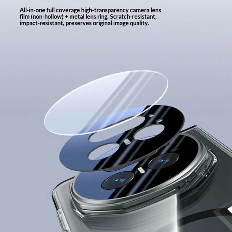 For Honor Magic V5 5G Magnetic Case Clear PC Phone Cover with Metal Tempered Glass Lens Protector Kickstand - Black