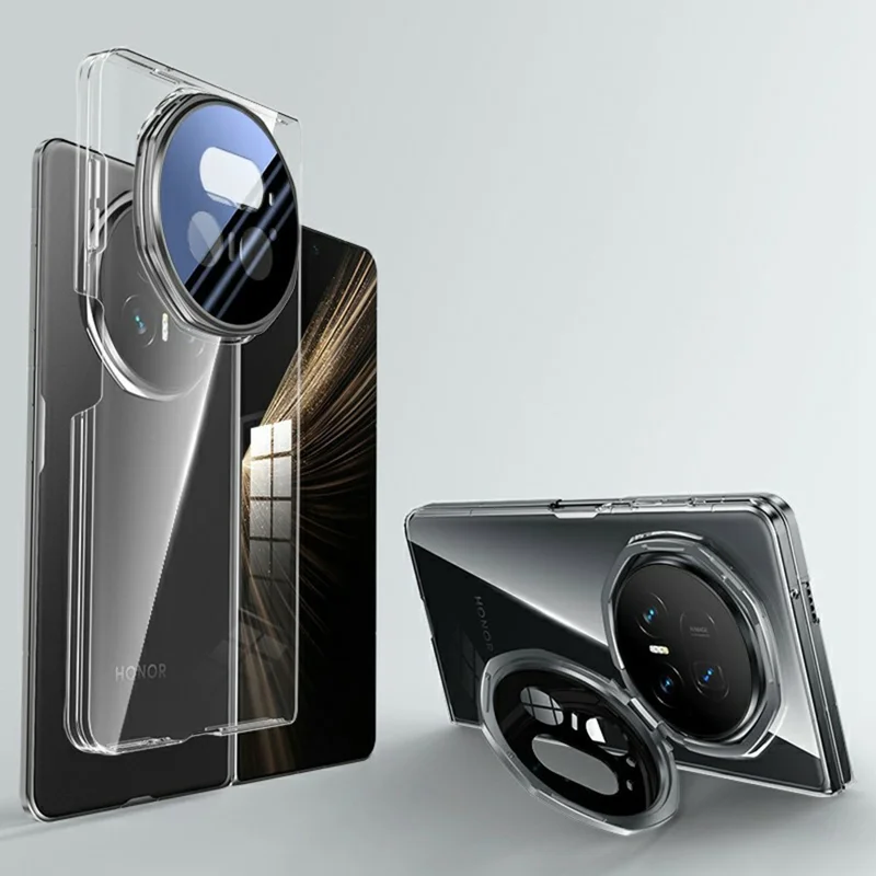 Capa Transparente para Honor Magic V5 5G com Proteção de Vidro Temperado em Metal e Suporte Ajustável - Preto