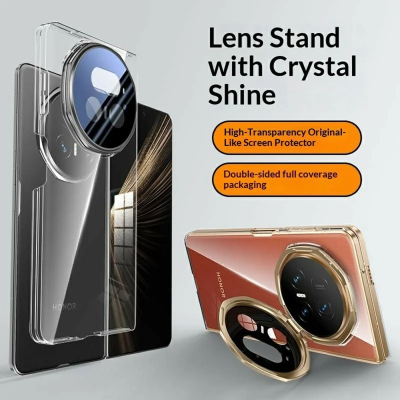 Capa Transparente para Honor Magic V5 5G com Proteção de Vidro Temperado em Metal e Suporte Ajustável - Preto