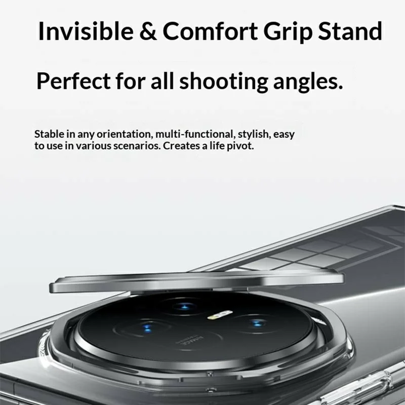 Capa Transparente para Honor Magic V5 5G com Proteção de Vidro Temperado em Metal e Suporte Ajustável - Preto