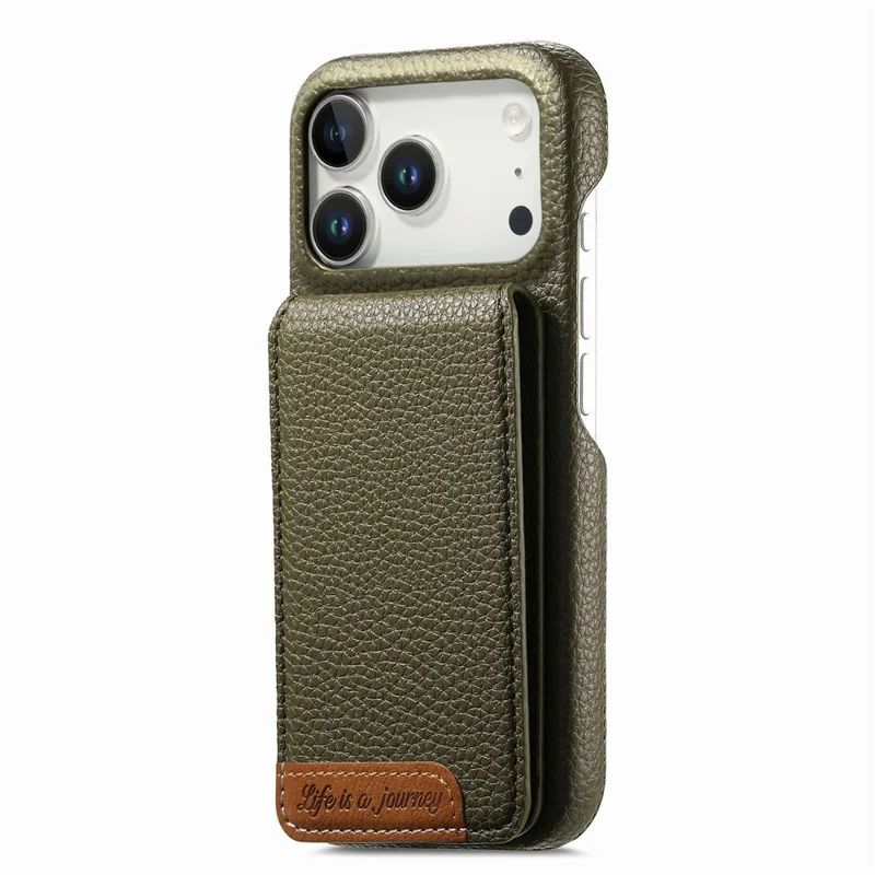For iPhone 17 Pro Max Case RFID Blocking Card Holder Litchi Texture Leather Back Cover - Midnight Green