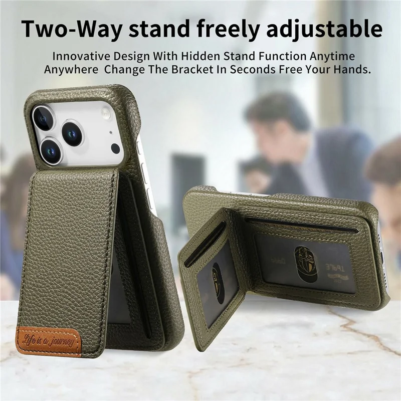 For iPhone 17 Pro Max Case RFID Blocking Card Holder Litchi Texture Leather Back Cover - Midnight Green