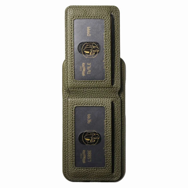 For iPhone 17 Pro Case RFID Blocking Card Holder Litchi Texture Leather Back Cover - Midnight Green