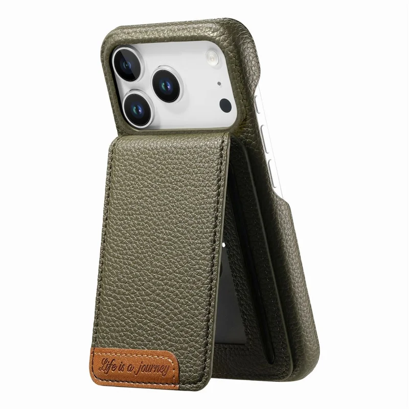 For iPhone 17 Pro Case RFID Blocking Card Holder Litchi Texture Leather Back Cover - Midnight Green
