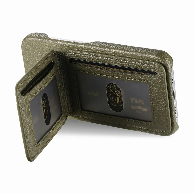 For iPhone 17 Pro Case RFID Blocking Card Holder Litchi Texture Leather Back Cover - Midnight Green