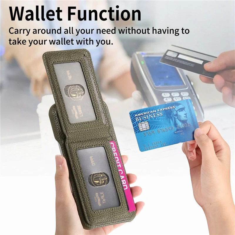 For iPhone 17 Pro Case RFID Blocking Card Holder Litchi Texture Leather Back Cover - Midnight Green