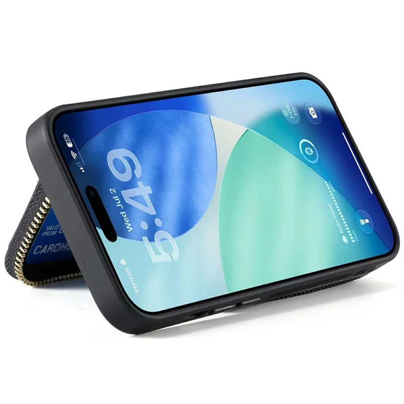 For iPhone 17 Pro Max PU Leather Phone Back Cover with Zipper Card Holder and Long Strap - Black