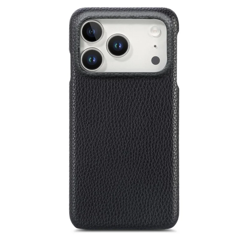 Coque pour iPhone 17 Pro Max, coque arrière en cuir recouvert de PC avec texture de litchi - Noir