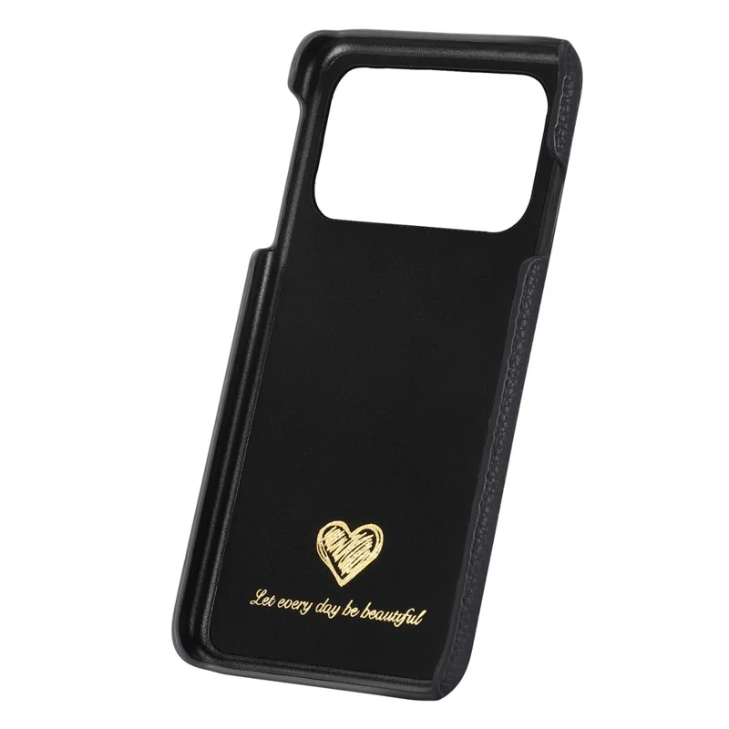 Coque pour iPhone 17 Pro Max, coque arrière en cuir recouvert de PC avec texture de litchi - Noir