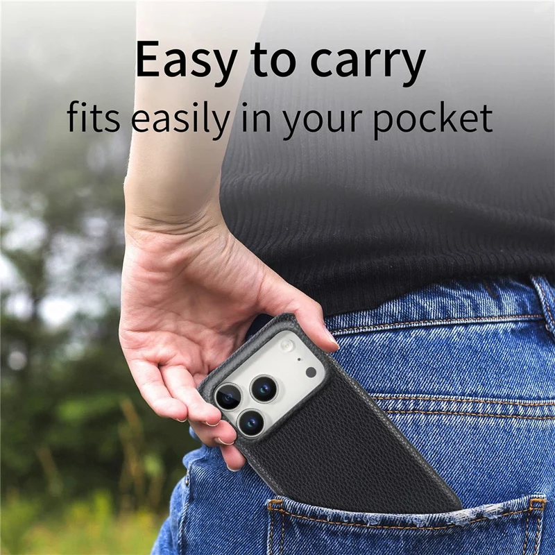 Coque pour iPhone 17 Pro Max, coque arrière en cuir recouvert de PC avec texture de litchi - Noir