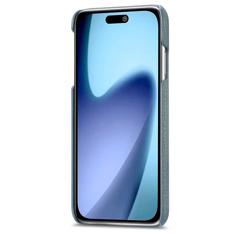 Coque pour iPhone 17 Pro, texture cuir de synthèse aspect litchi, dos en PC - Bleu bébé