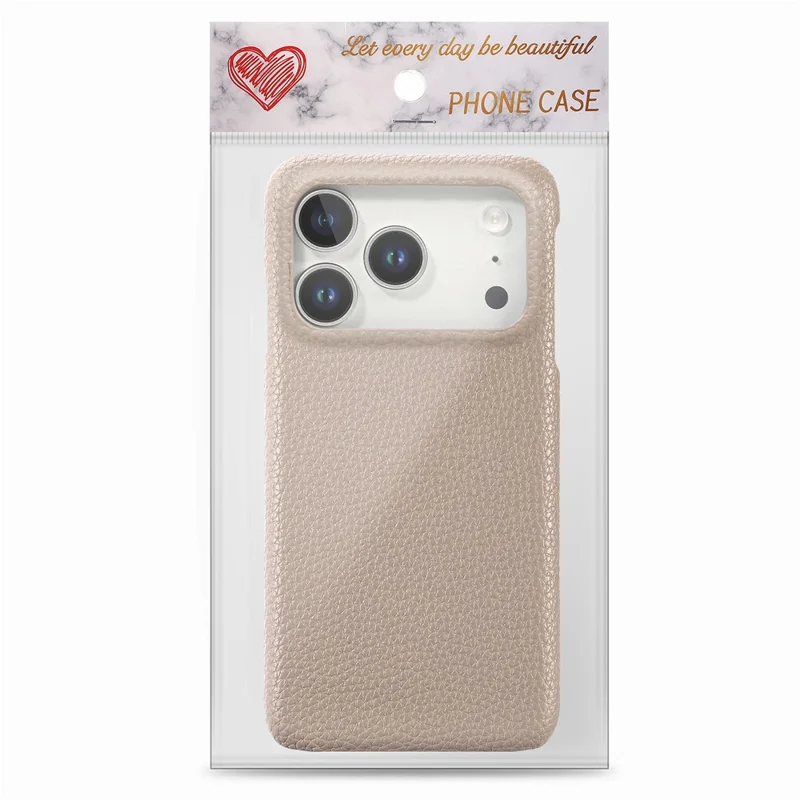 For iPhone 17 Pro Case Litchi Texture Leather Coated PC Mobile Back Cover - Khaki Grey