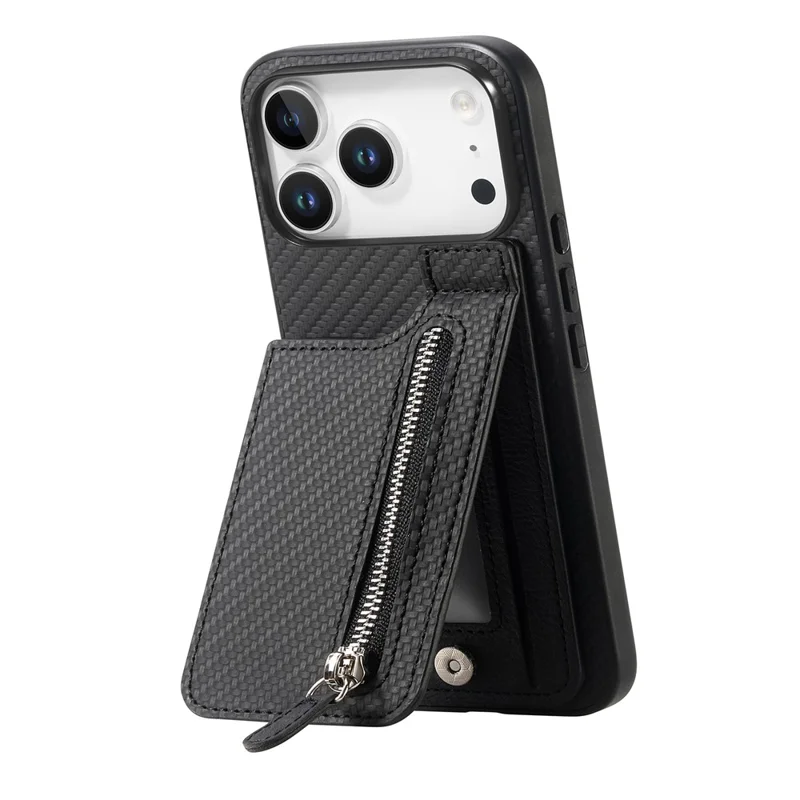 Capa para iPhone 17 Pro Max em Fibra de Carbono com Revestimento em Pele Sintética PU, TPU + PC - Preto