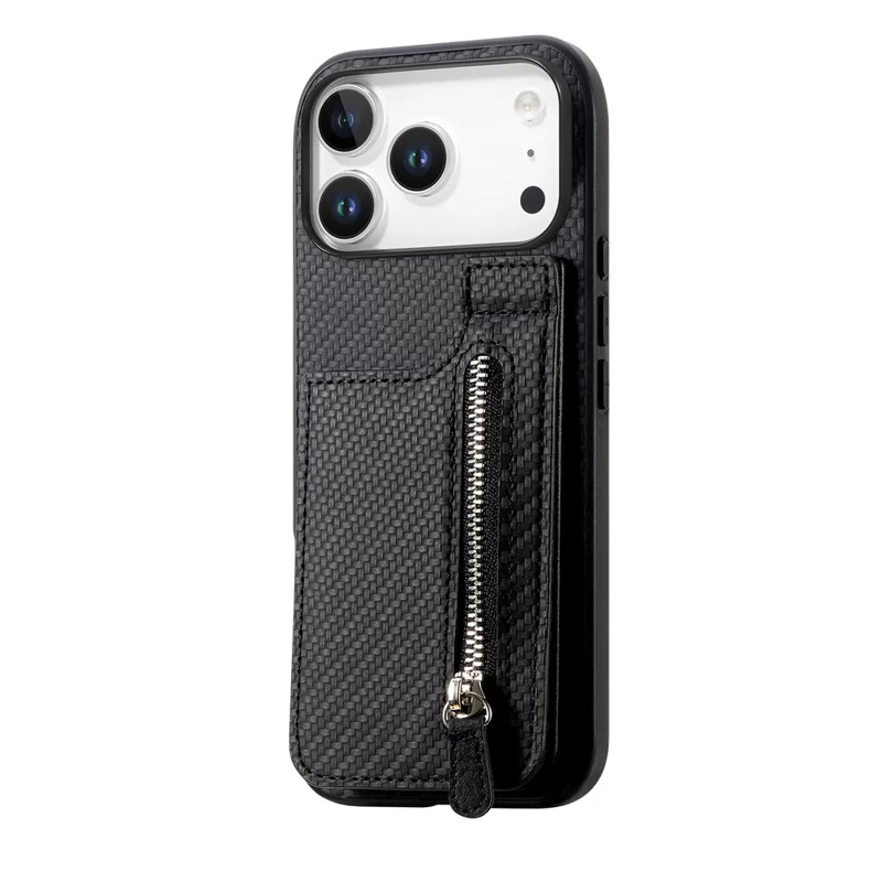 Capa para iPhone 17 Pro Max em Fibra de Carbono com Revestimento em Pele Sintética PU, TPU + PC - Preto
