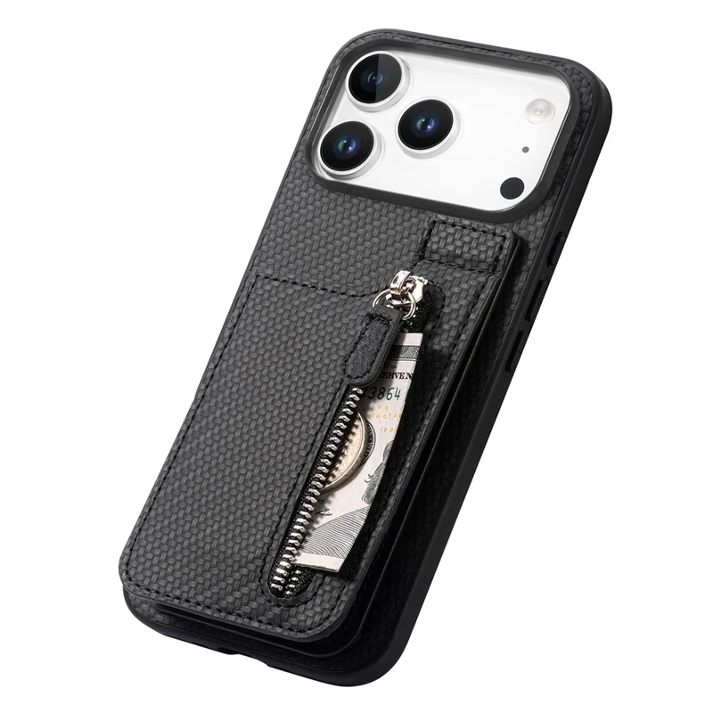 Capa para iPhone 17 Pro Max em Fibra de Carbono com Revestimento em Pele Sintética PU, TPU + PC - Preto